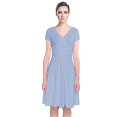 Powder Blue Stitched And Quilted Pattern Short Sleeve Front Wrap Dress by PodArtist