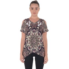 Mandala Pattern Round Brown Floral Cut Out Side Drop Tee by Celenk