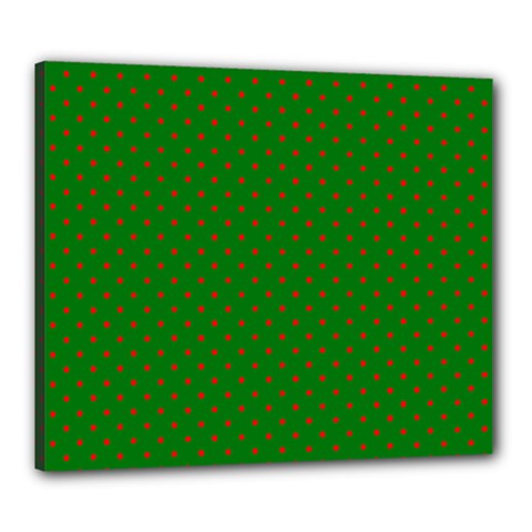 Mini Red Dots On Christmas Green Canvas 24  X 20  by PodArtist