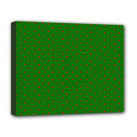 Mini Red Dots On Christmas Green Deluxe Canvas 20  X 16   by PodArtist