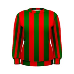Wide Red And Green Christmas Cabana Stripes Women s Sweatshirt by PodArtist