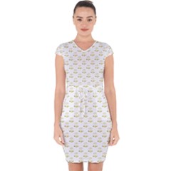 Gold Scales Of Justice On White Repeat Pattern All Over Print Capsleeve Drawstring Dress  by PodArtist
