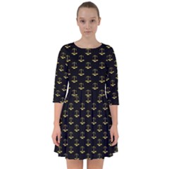 Gold Scales Of Justice On Black Repeat Pattern All Over Print  Smock Dress by PodArtist