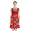 Black And White Red Patterns Sleeveless Waist Tie Chiffon Dress View1