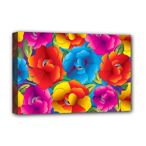 Neon Colored Floral Pattern Deluxe Canvas 18  X 12   by allthingseveryone