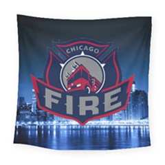 Chicago Fire With Skyline Square Tapestry (large) by allthingseveryone