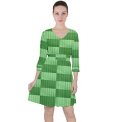 Wool Ribbed Texture Green Shades Ruffle Dress by Celenk
