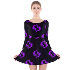 Purple Pisces On Black Background Long Sleeve Velvet Skater Dress by allthingseveryone