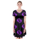 Purple Pisces On Black Background Short Sleeve V-neck Flare Dress View1