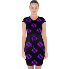 Purple Pisces On Black Background Capsleeve Drawstring Dress  by allthingseveryone