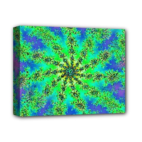 Green Psychedelic Starburst Fractal Deluxe Canvas 14  X 11  by allthingseveryone