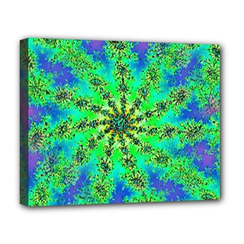 Green Psychedelic Starburst Fractal Deluxe Canvas 20  X 16   by allthingseveryone