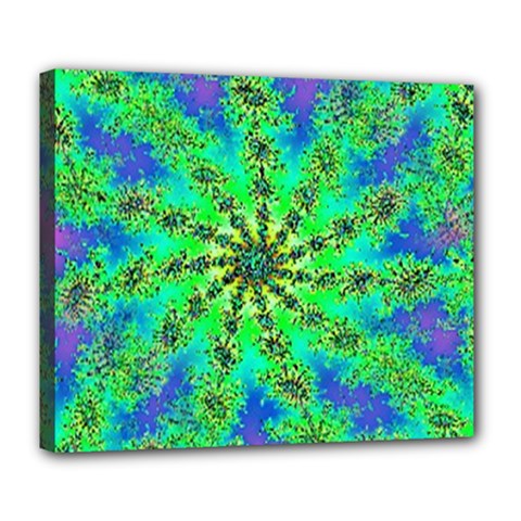Green Psychedelic Starburst Fractal Deluxe Canvas 24  X 20   by allthingseveryone