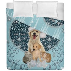 It s Winter And Christmas Time, Cute Kitten And Dogs Duvet Cover Double Side (california King Size) by FantasyWorld7