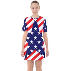 Patriotic Usa Stars Stripes Red Sixties Short Sleeve Mini Dress by Celenk