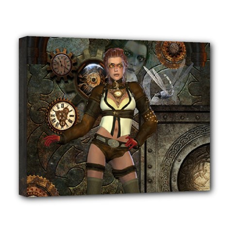 Steampunk, Steampunk Women With Clocks And Gears Deluxe Canvas 20  X 16   by FantasyWorld7