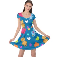 Robot Love Pattern Cap Sleeve Dress by Bigfootshirtshop
