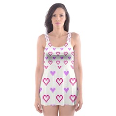 Pixel Hearts Skater Dress Swimsuit by jumpercat