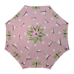 Dragonfly And White Flowers Pattern Golf Umbrellas by Bigfootshirtshop