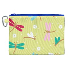 Colorful Dragonflies And White Flowers Pattern Canvas Cosmetic Bag (xl) by Bigfootshirtshop