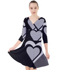 Heart Love Black And White Symbol Quarter Sleeve Front Wrap Dress	 by Celenk