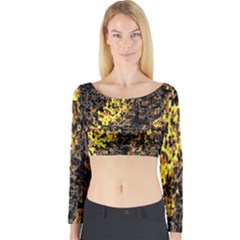 The Background Wallpaper Gold Long Sleeve Crop Top by Celenk