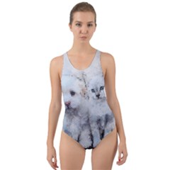 Cat Dog Cute Art Abstract Cut-out Back One Piece Swimsuit by Celenk