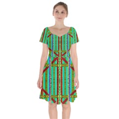 Gift Wrappers For Body And Soul In  A Rainbow Mind Short Sleeve Bardot Dress by pepitasart