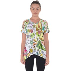 Doodle New Year Party Celebration Cut Out Side Drop Tee by Celenk