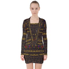 Hot As Candles And Fireworks In Warm Flames V-neck Bodycon Long Sleeve Dress by pepitasart