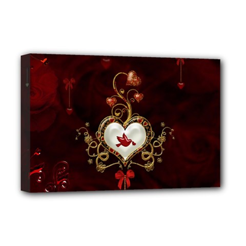 Wonderful Hearts With Dove Deluxe Canvas 18  X 12   by FantasyWorld7