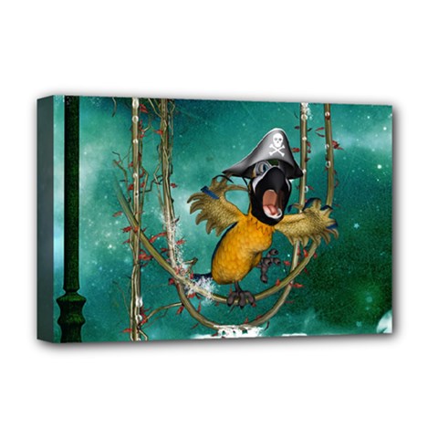 Funny Pirate Parrot With Hat Deluxe Canvas 18  X 12   by FantasyWorld7