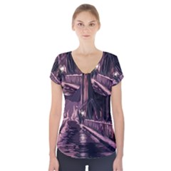 Texture Abstract Background City Short Sleeve Front Detail Top by Nexatart