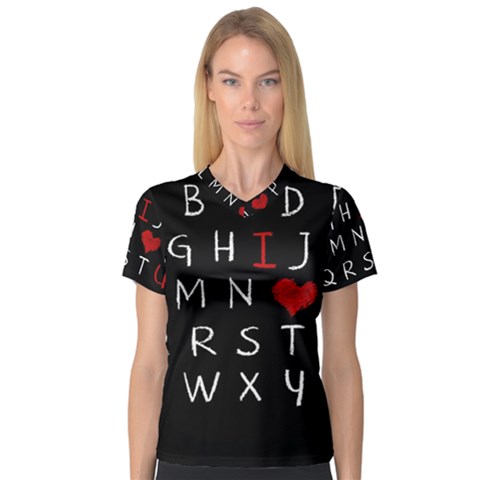 Love Alphabet V-neck Sport Mesh Tee by Valentinaart