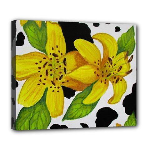 Floral Cow Print Deluxe Canvas 24  X 20   by dawnsiegler