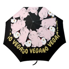 Go Vegan - Cute Pig And Chicken Folding Umbrellas by Valentinaart