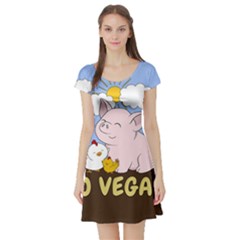 Go Vegan - Cute Pig And Chicken Short Sleeve Skater Dress by Valentinaart