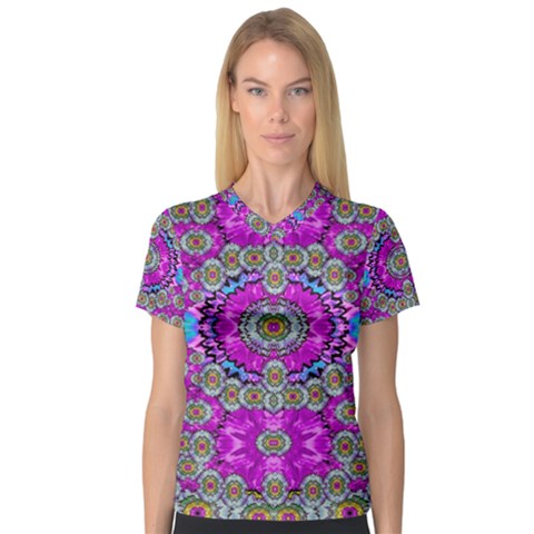 Spring Time In Colors And Decorative Fantasy Bloom V-neck Sport Mesh Tee by pepitasart