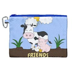 Friends Not Food - Cute Cow, Pig And Chicken Canvas Cosmetic Bag (xl) by Valentinaart