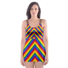 Gay Pride Flag Rainbow Chevron Stripe Skater Dress Swimsuit by PodArtist
