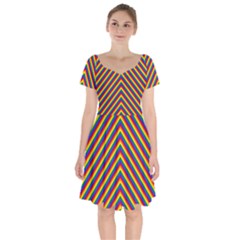Gay Pride Flag Rainbow Chevron Stripe Short Sleeve Bardot Dress by PodArtist