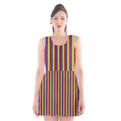 Vertical Gay Pride Rainbow Flag Pin Stripes Scoop Neck Skater Dress by PodArtist