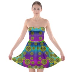 Celtic Mosaic With Wonderful Flowers Strapless Bra Top Dress by pepitasart