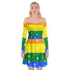 Sparkly Rainbow Flag Off Shoulder Skater Dress by Valentinaart