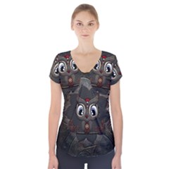 Wonderful Cute  Steampunk Owl Short Sleeve Front Detail Top by FantasyWorld7