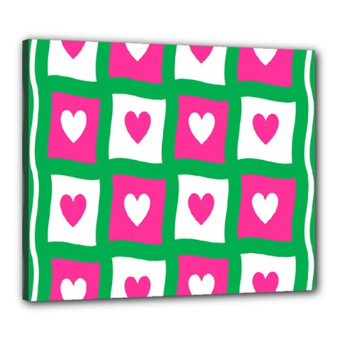 Pink Hearts Valentine Love Checks Canvas 24  X 20  by Nexatart