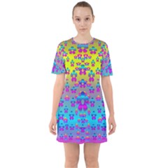 Flowers In The Most Beautiful Sunshine Sixties Short Sleeve Mini Dress by pepitasart