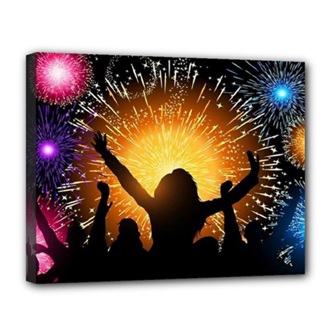 Celebration Night Sky With Fireworks In Various Colors Canvas 14  X 11  by Sapixe