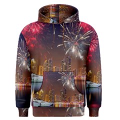 Christmas Night In Dubai Holidays City Skyscrapers At Night The Sky Fireworks Uae Men s Pullover Hoodie by Sapixe