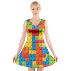 Lego Bricks Pattern V-neck Sleeveless Skater Dress by Sapixe